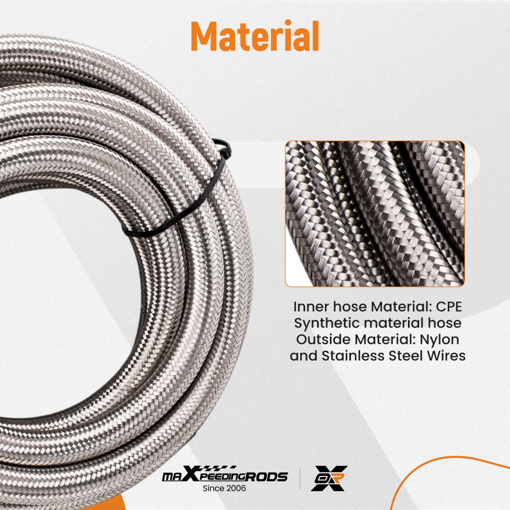AN10 10AN 16FT 5Meters Stainless Steel Nylon Braided Oil Fuel Hose Line Kit