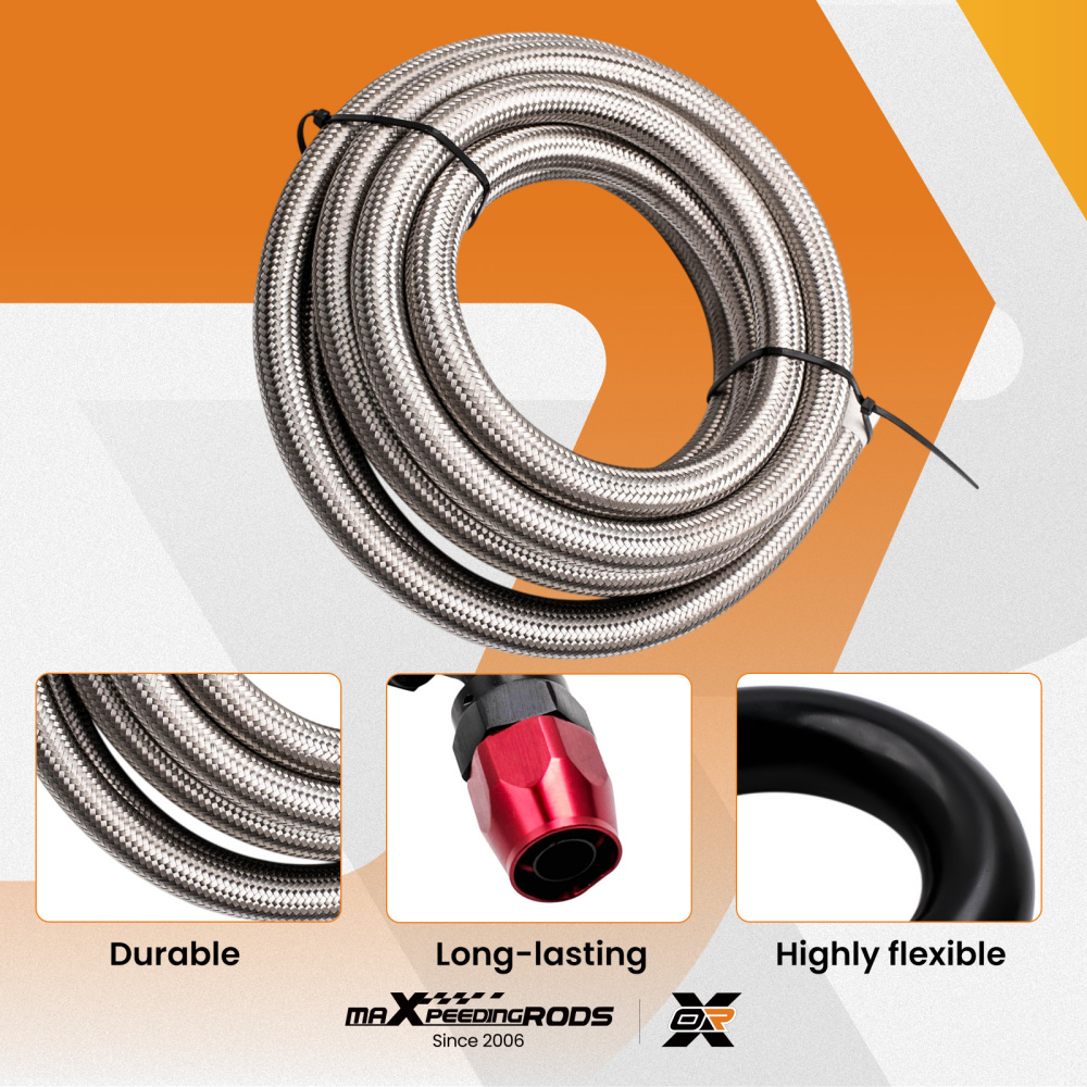 AN10 10AN 16FT 5Meters Stainless Steel Nylon Braided Oil Fuel Hose Line Kit
