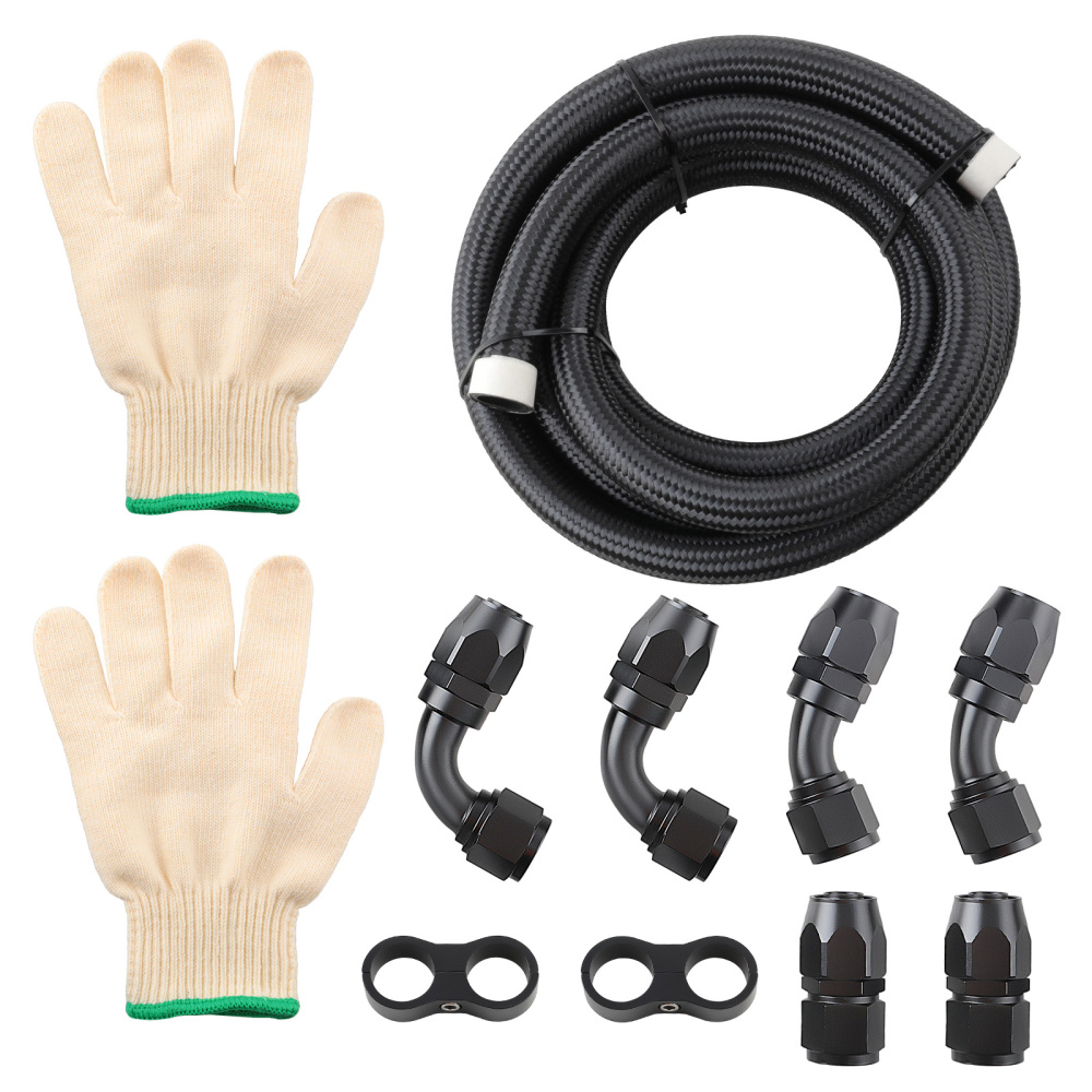 12AN Fuel line Hose Braided Stainless Steel 10FT Oil Gas CPE BlackSafe