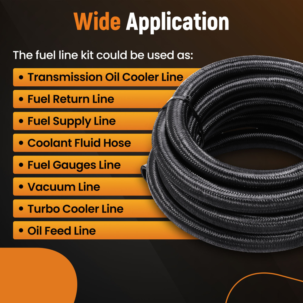 12AN Fuel line Hose Braided Stainless Steel 10FT Oil Gas CPE BlackSafe