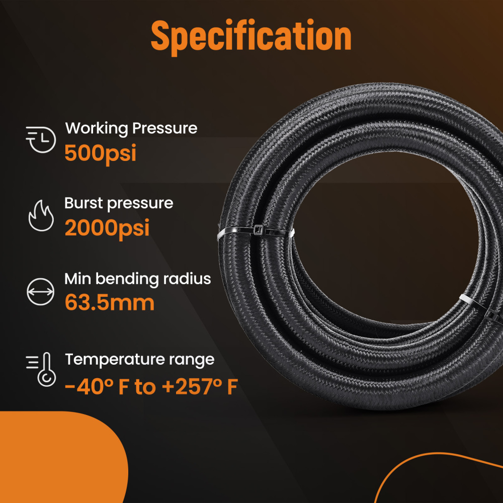 12AN Fuel line Hose Braided Stainless Steel 10FT Oil Gas CPE BlackSafe