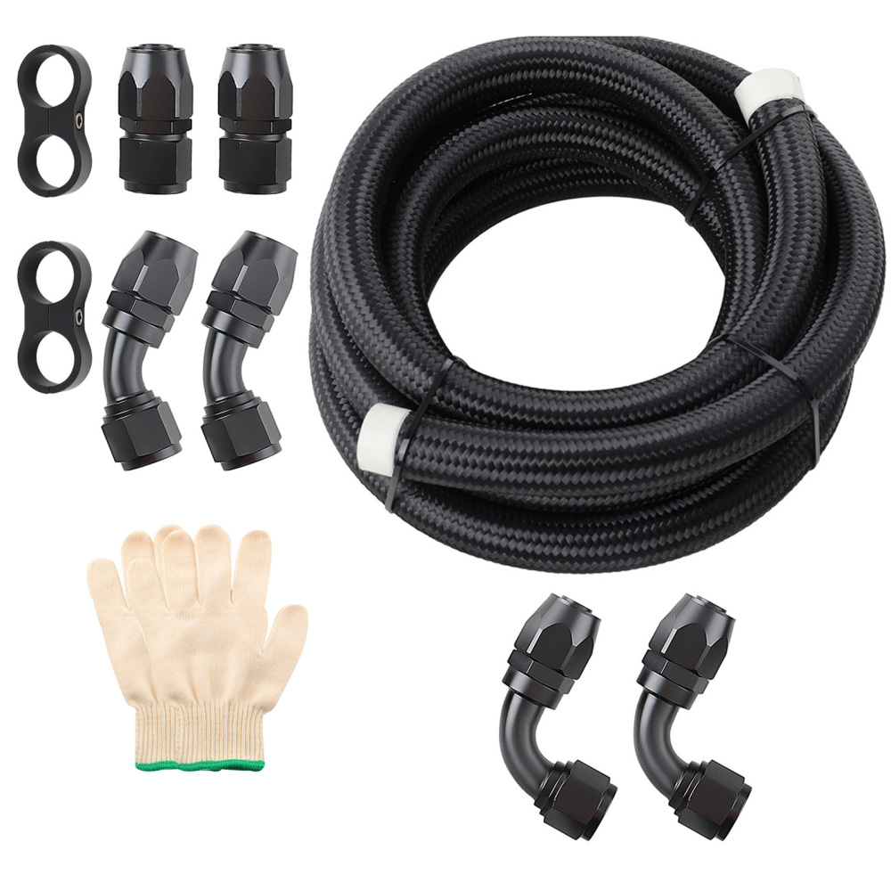 12AN Fuel line Hose Braided Stainless Steel 10FT Oil Gas CPE BlackSafe