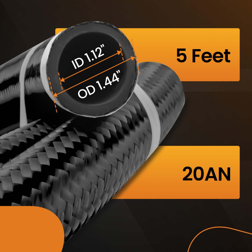 Black AN20 20-AN 20 Stainless Steel Nylon Braided Fuel Line Oil Hose 5 feet