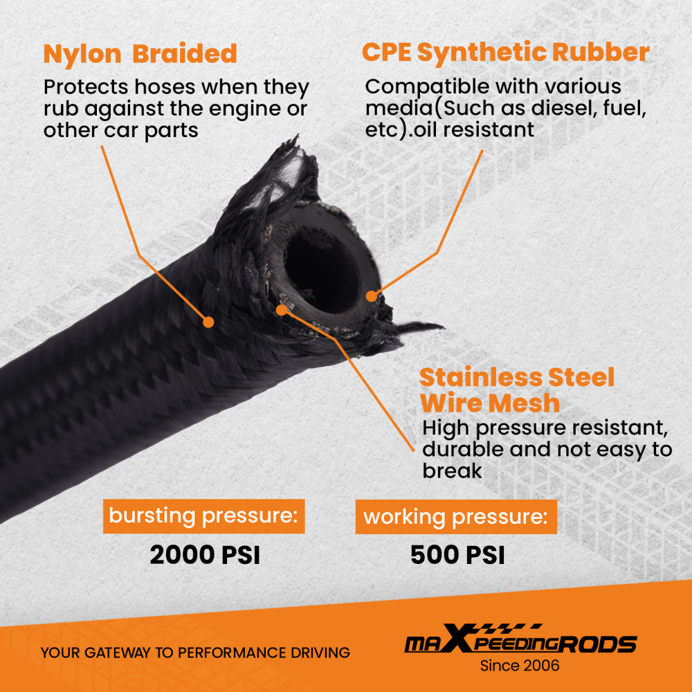AN6 ES De Acero Inoxidable Manguera Trenzada Aceite Línea De Combustible Extrem