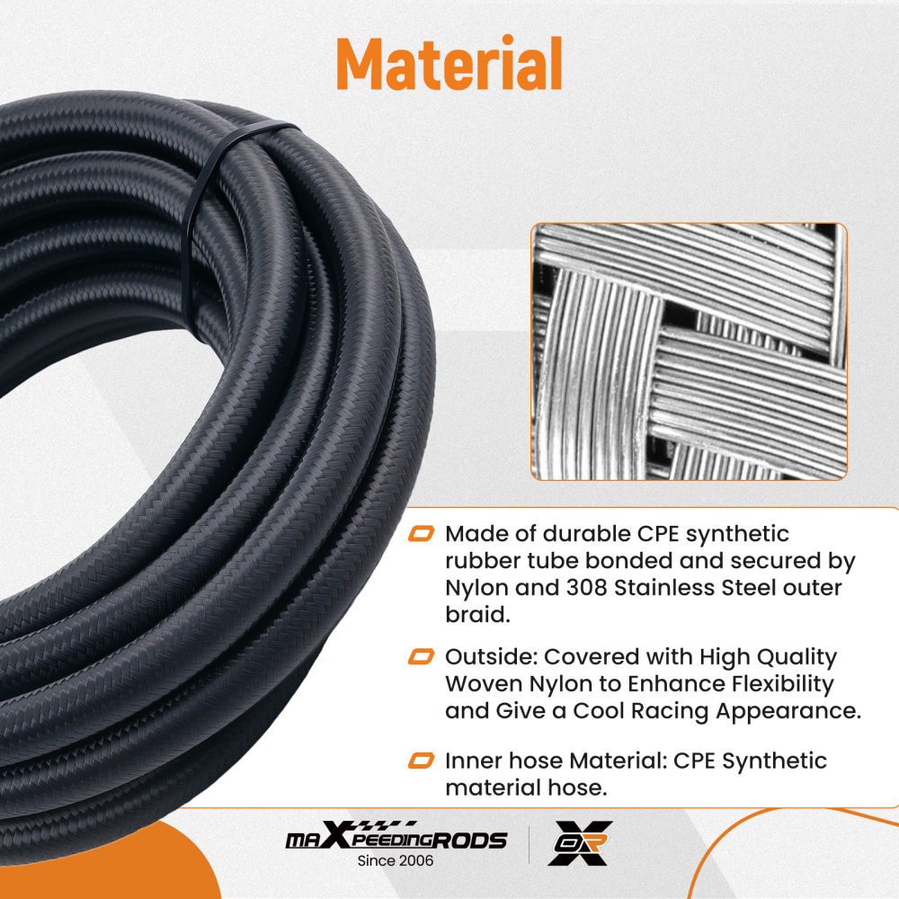 Stainless Steel Braided Oil Fuel Line AN6 6AN 5M 16ft & Fitting Hose End Kit