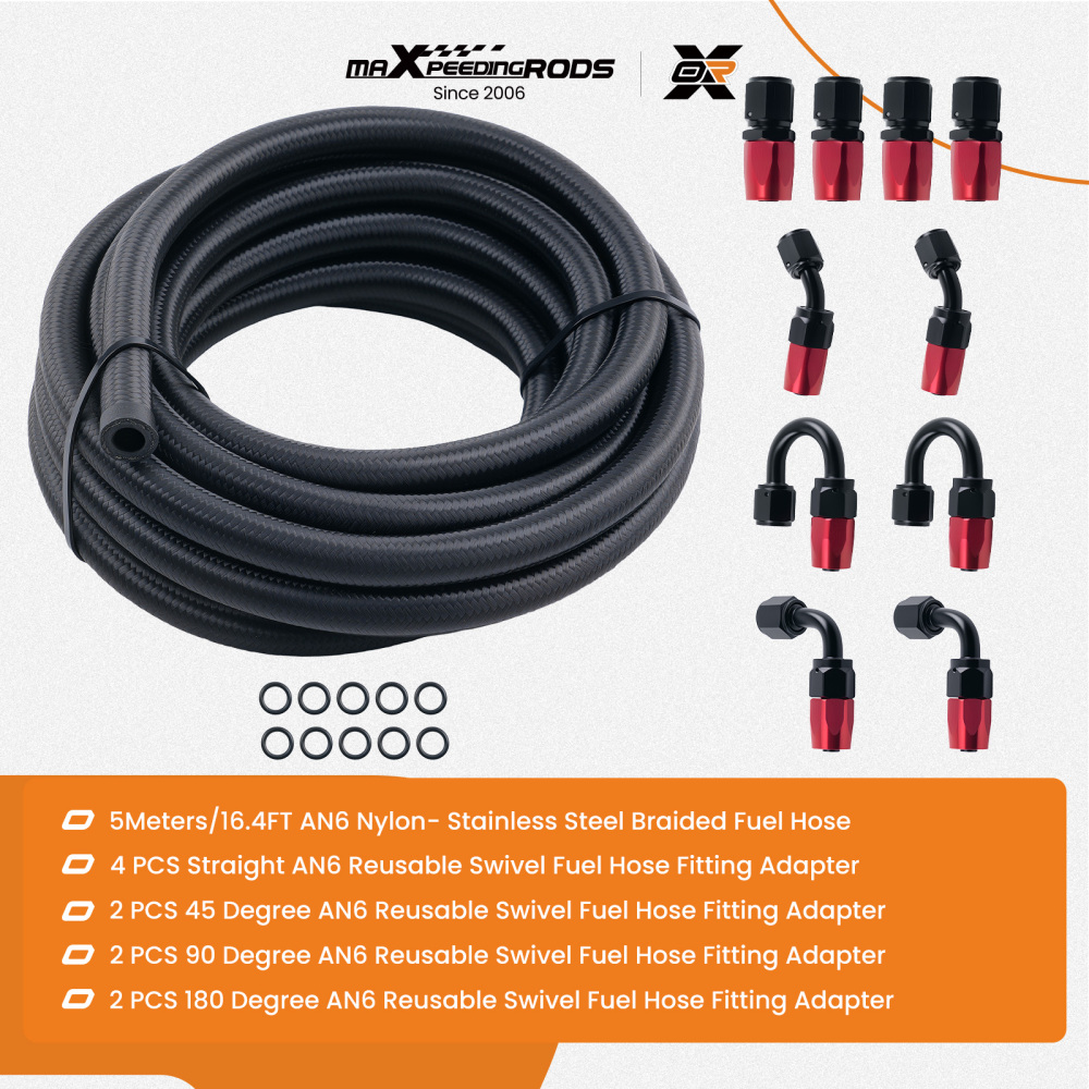 Stainless Steel Braided Oil Fuel Line AN6 6AN 5M 16ft & Fitting Hose End Kit