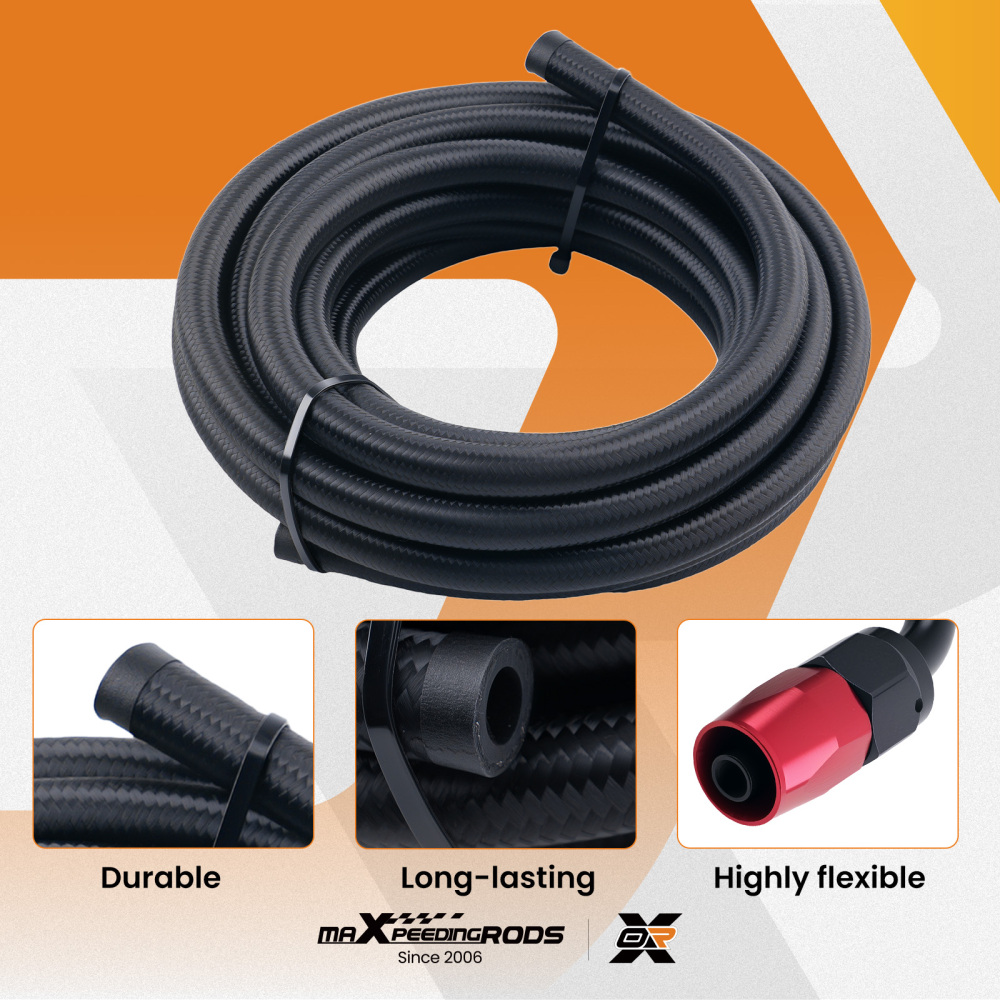 Stainless Steel Braided Oil Fuel Line AN6 6AN 5M 16ft & Fitting Hose End Kit