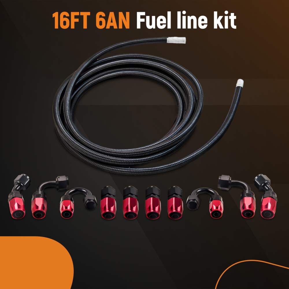 6AN -6AN Black Nylon E85 Fuel oil Line 16FT 10 Fittings Hose Kit E85 1000 PSI