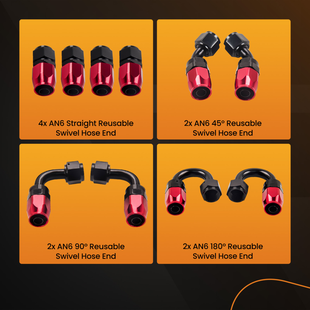 AN6 Reusable Swivel Fuel Hose Fitting Adapters + 5M oil fuel hose lines kit