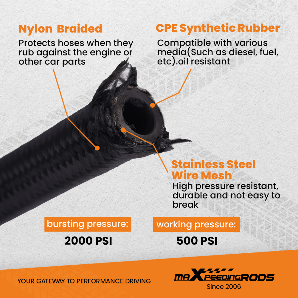 20 Feet AN 6 Tubo del carburante intrecciato in nylon e acciaio inossidabile