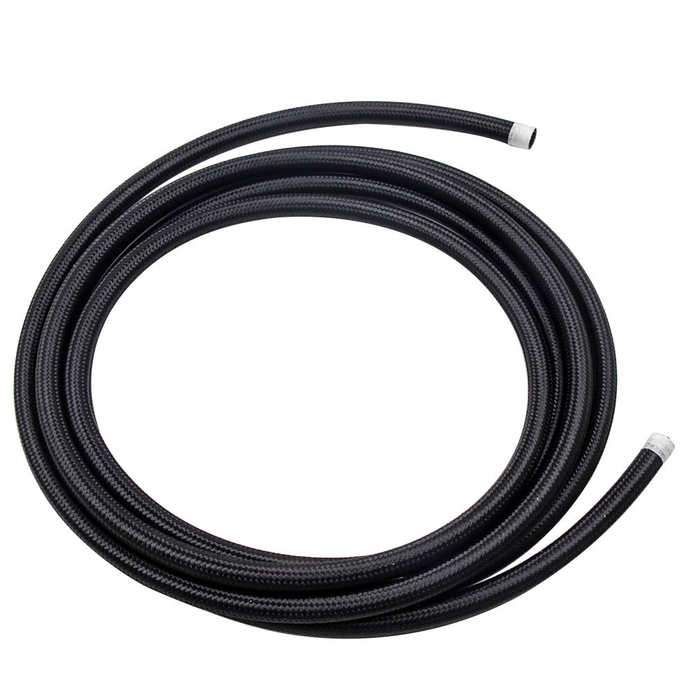 AN8 8AN 5M 16.4 Feet Braided Oil Fuel Line + Fitting Hose End Adapter Kit Black