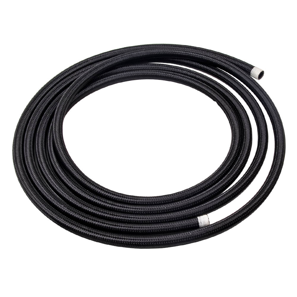 AN8 8AN 5M 16.4 Feet Braided Oil Fuel Line + Fitting Hose End Adapter Kit Black