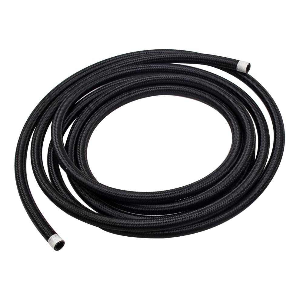 AN8 8AN 5M 16.4 Feet Braided Oil Fuel Line + Fitting Hose End Adapter Kit Black