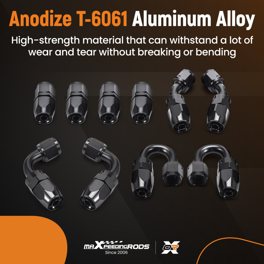 AN8 8AN 5M 16.4 Feet Braided Oil Fuel Line + Fitting Hose End Adapter Kit Black