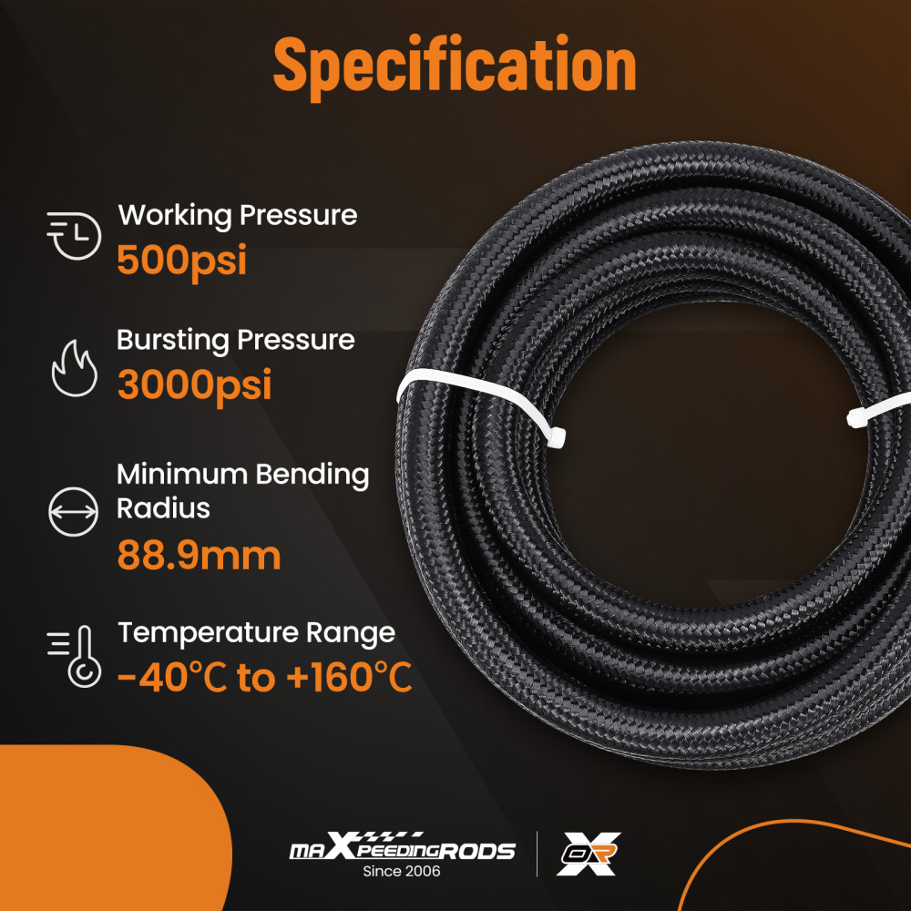 AN8 8AN 5M 16.4 Feet Braided Oil Fuel Line + Fitting Hose End Adapter Kit Black