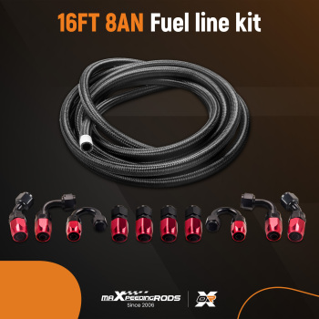 AN8/-8AN Fitting Stainless Steel Nylon Braided Oil Fuel Hose Line 16FT Kit Red