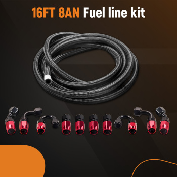 AN8/-8AN Fitting Stainless Steel Nylon Braided Oil Fuel Hose Line 16FT Kit Red