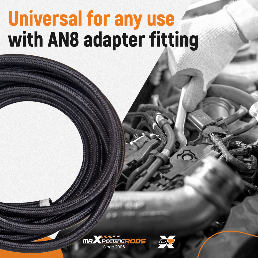 20FT -8AN Nylon Stainless Steel Braided Fuel Gas Oil Line Hose AN8 Black 2000PSI