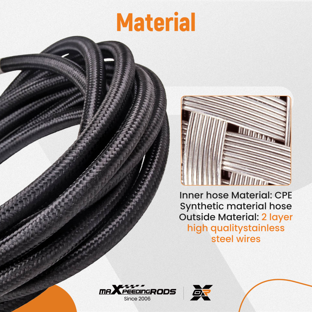 20FT -8AN Nylon Stainless Steel Braided Fuel Gas Oil Line Hose AN8 Black 2000PSI