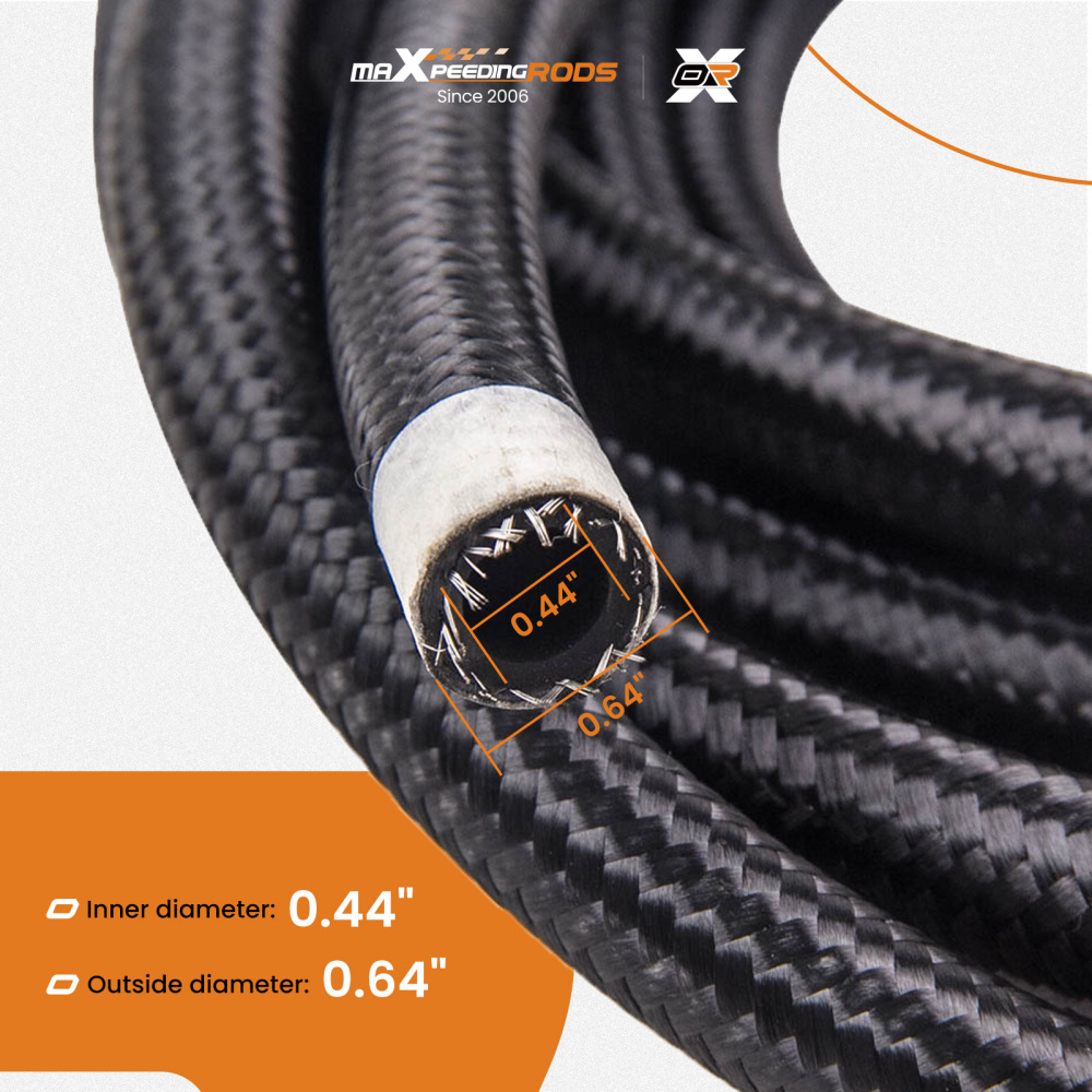 20FT -8AN Nylon Stainless Steel Braided Fuel Gas Oil Line Hose AN8 Black 2000PSI