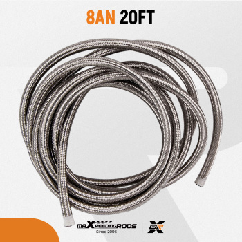 -8 AN Stainless Steel Braided Fuel / Oil Line Hose AN8 20 Ft 6 Meters Silver
