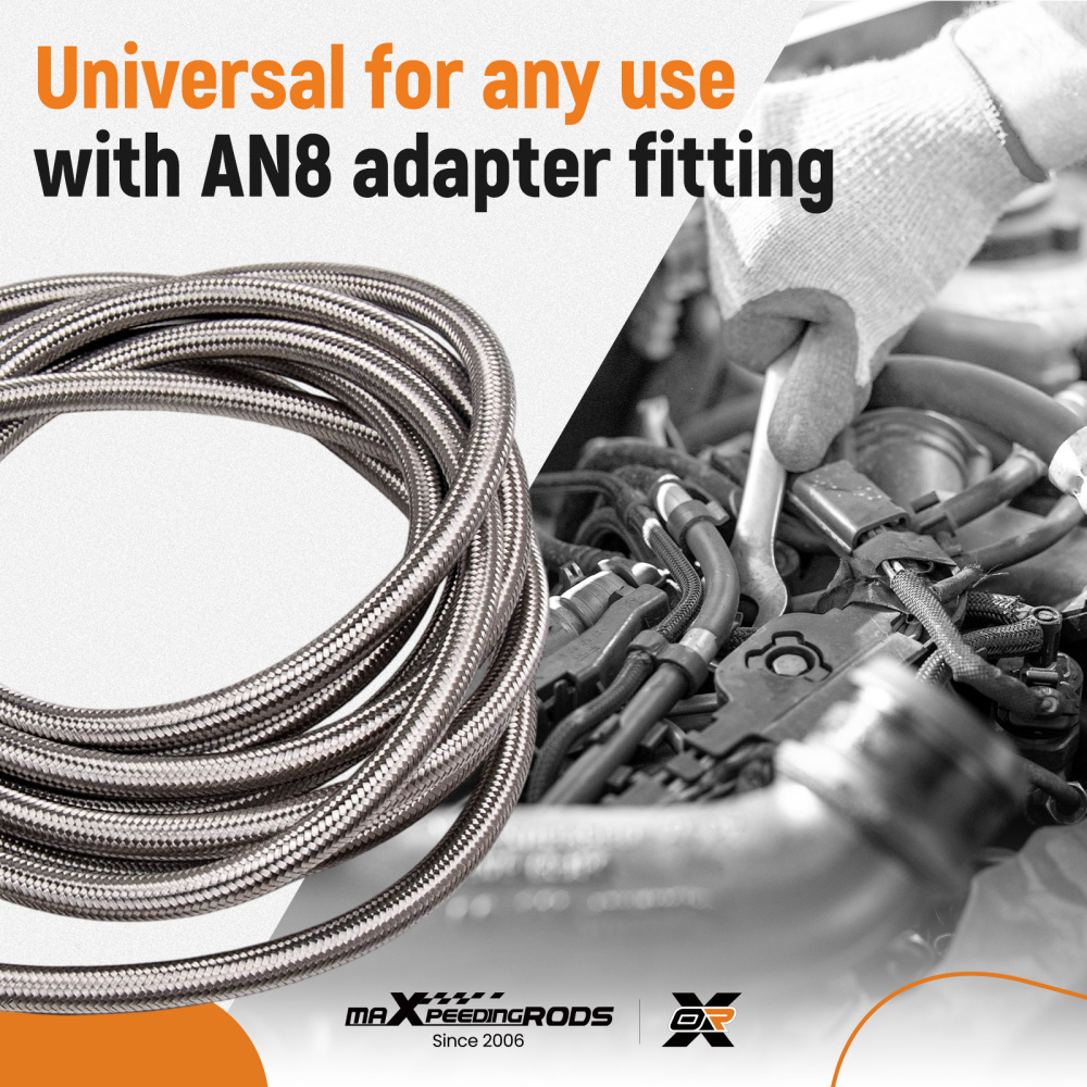 -8 AN Stainless Steel Braided Fuel / Oil Line Hose AN8 20 Ft 6 Meters Silver
