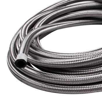 -8 AN Stainless Steel Braided Fuel / Oil Line Hose AN8 20 Ft 6 Meters Silver