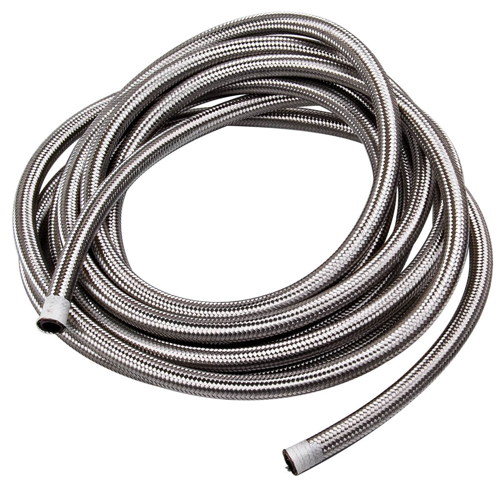 -8 AN Stainless Steel Braided Fuel / Oil Line Hose AN8 20 Ft 6 Meters Silver