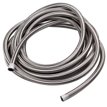 -8 AN Stainless Steel Braided Fuel / Oil Line Hose AN8 20 Ft 6 Meters Silver