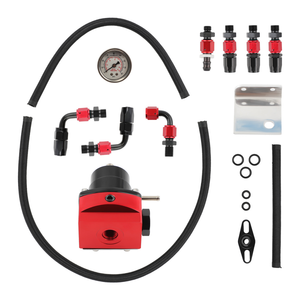 Fuel Pressure Regulator AN6 Hose End Fittings Oil Line Oil Gauge Kit Black+Red