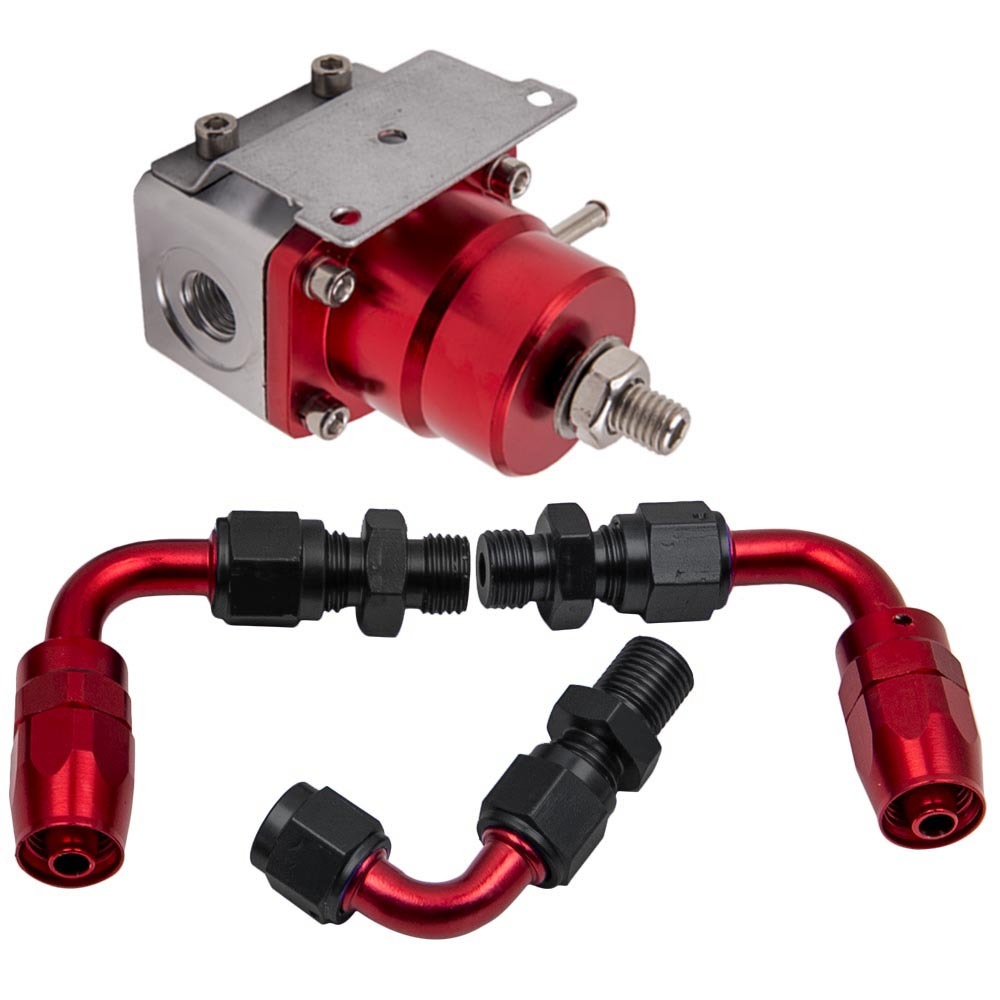 Adjustable Fuel Pressure Regulator Kit 100psi Guage -AN6 Fitting Safe Red Black