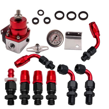 Adjustable Fuel Pressure Regulator Kit 100psi Guage -AN6 Fitting Safe Red Black