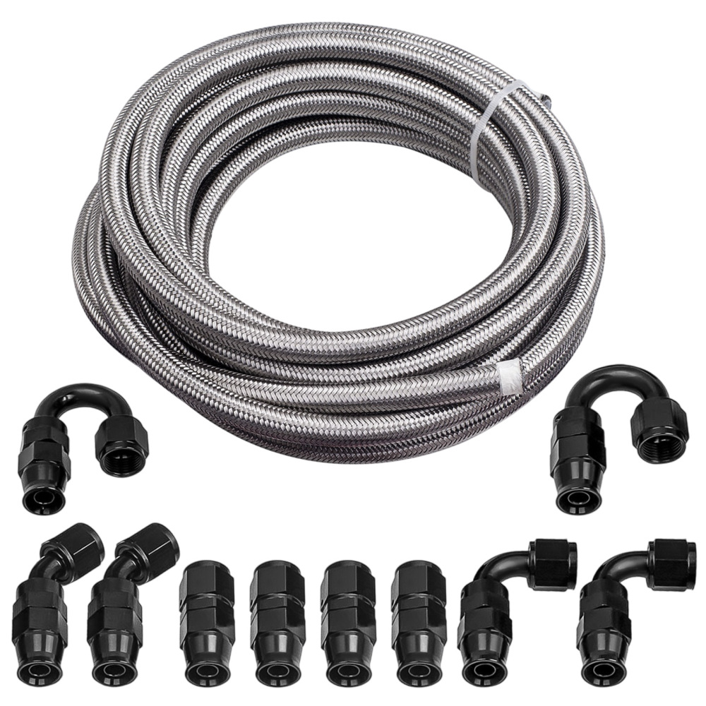 AN10 6Meters Braided PTFE E85 Ethanol 20FT Oil Gas Line Fuel Hose End Fitting