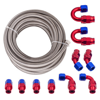 12.7 mm Stainless Steel Fuel Hose 20ft With 10 Fittings Kit Universall
