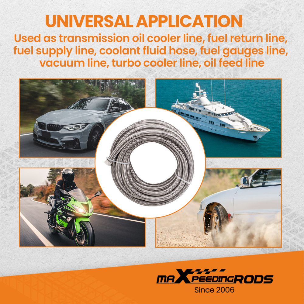 AN-10 Stainless Steel PTFE Fuel Line Hose 6M 20FT and AN10 Swivel Fitting Kit