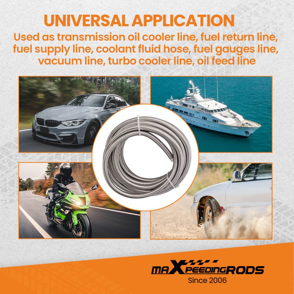 20FT AN6 6AN Stainless Steel PTFE Fuel Line Black Fitting E85 Ethanol