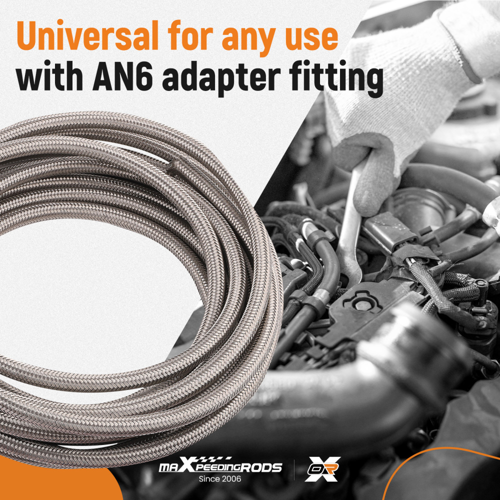 20FT AN6 Stainless Steel PTFE E85 Fuel Line Hose + Fitting Hose End Kit Swivel