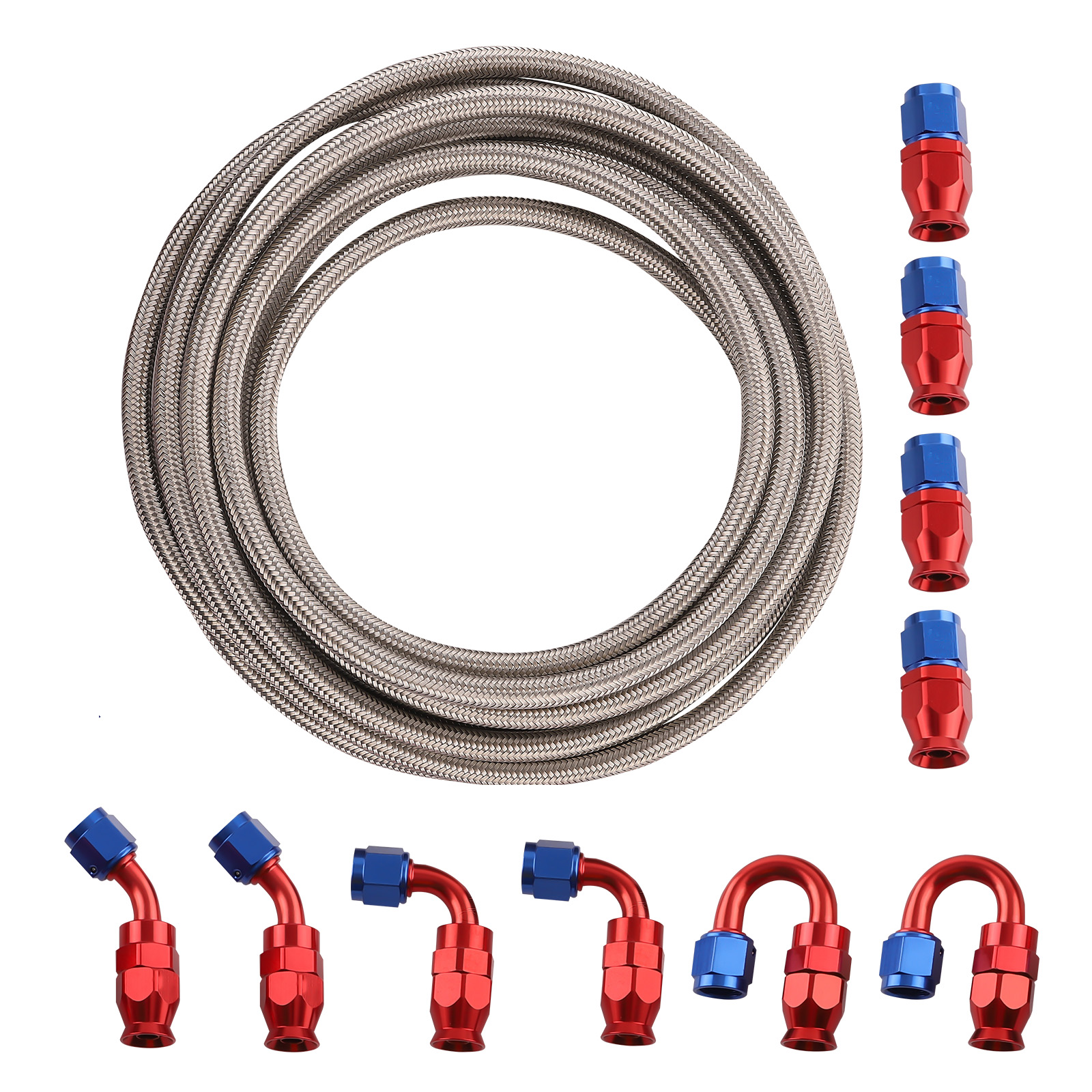 Red An6 An-6 Swivel Fitting Stainless Steel Braided Fuel Line Hose 20Ft / 6M Kit