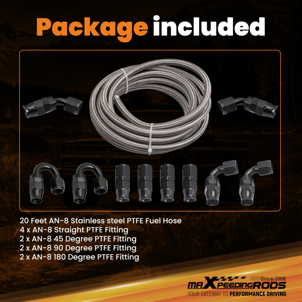 6 Meters AN8 8AN PTFE E85 20 Feet Oil Gas Line Fuel Hose + End Fittings Kit