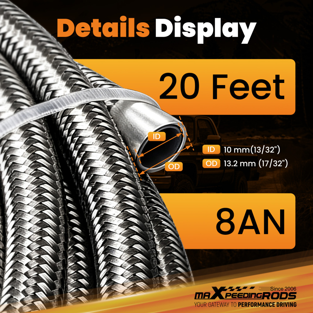 6 Meters AN8 8AN PTFE E85 20 Feet Oil Gas Line Fuel Hose + End Fittings Kit