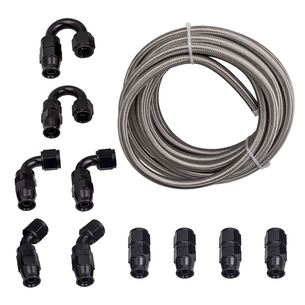 AN-8 AN8 Stainless Steel Fuel Line 20FT Fitting Hose End Ethanol Swivel Kit