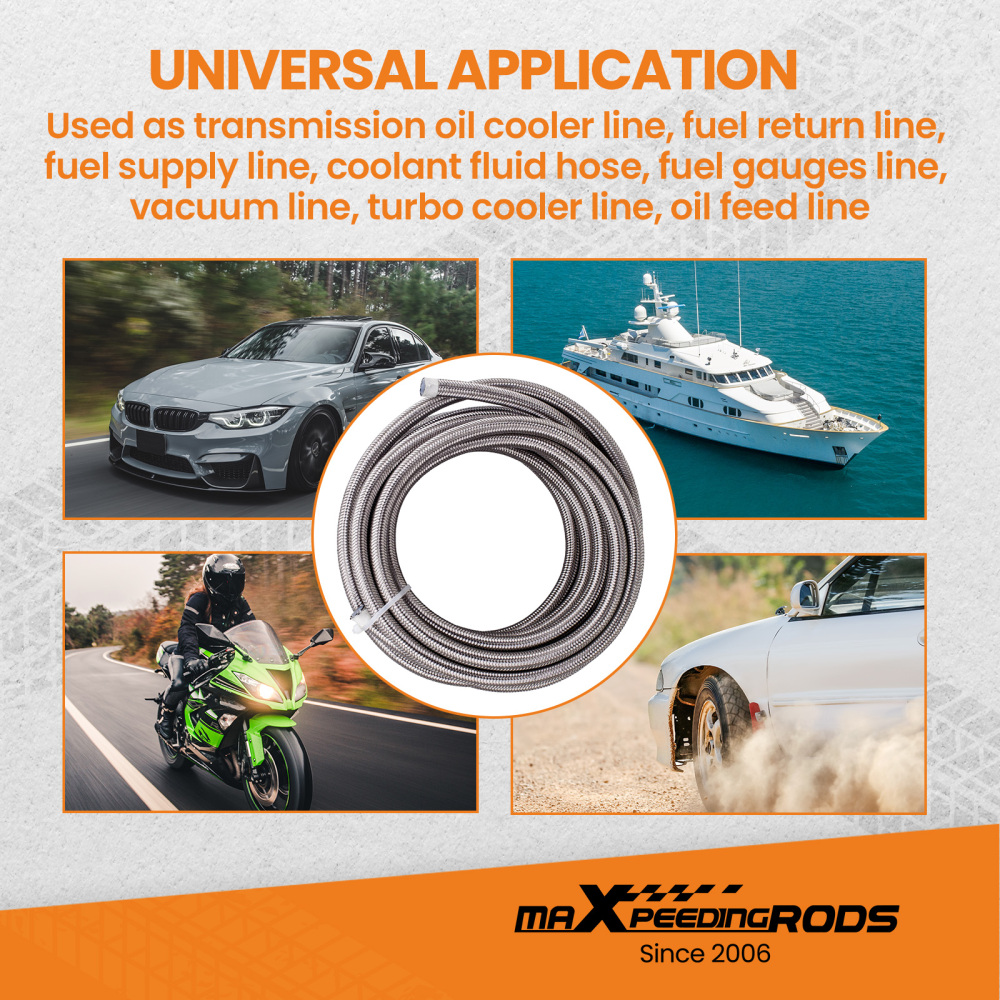 20FT 8AN AN8 PTFE Stainless Steel Braided Oil Gas Fuel Line + 10pcs Hose Kit