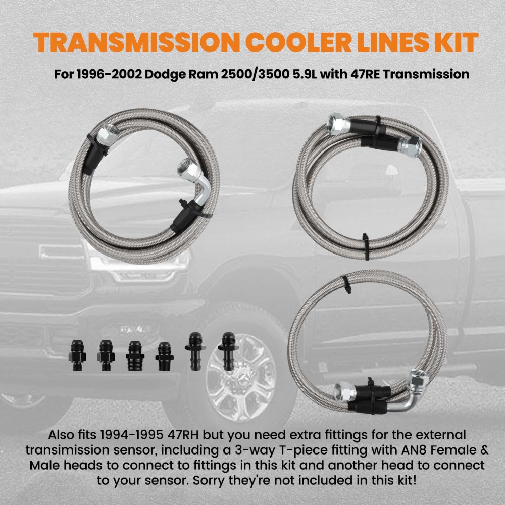 47RE Transmission Cooler Lines KitHeavy Duty FOR 1996-2002 compatible for Dodge Ram 5.9L