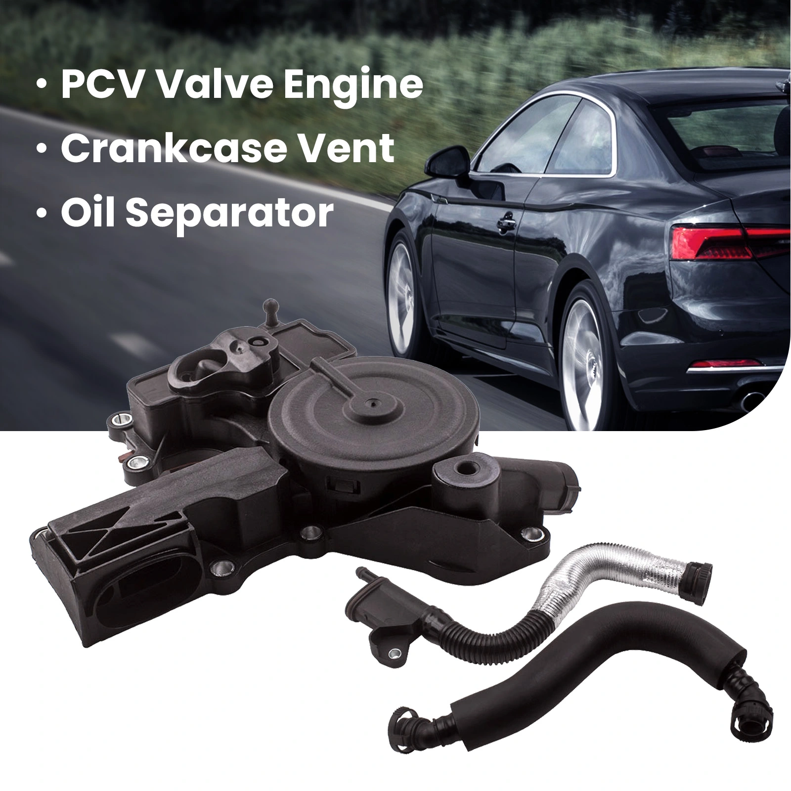 NEW PCV Valve Crankcase Vent Cover Oil Separator + 2 Hose compatible for  Audi A4 compatible for VW GOLF2.0, image size:1600x1600