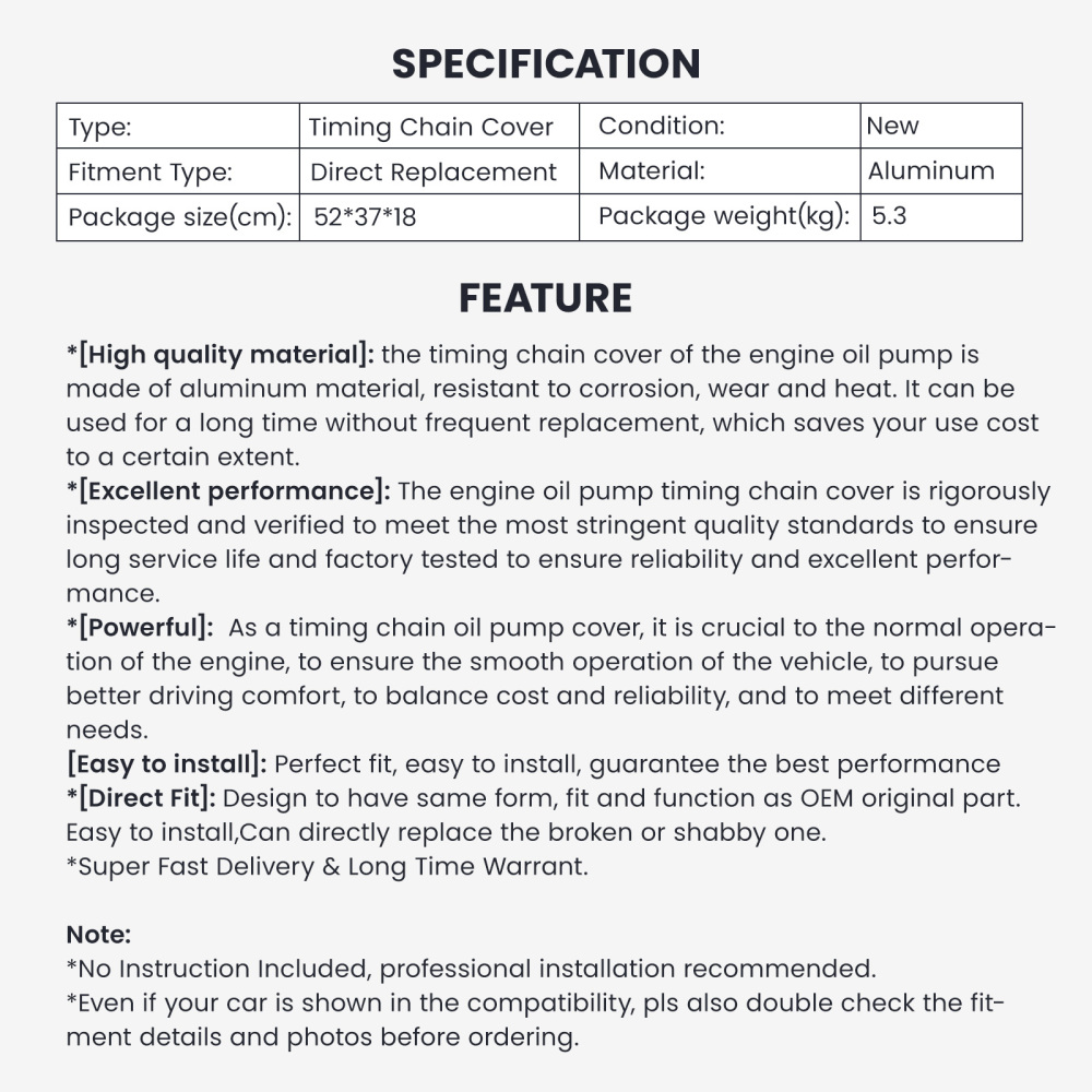 Timing Chain Cover Oil Pump For 2019-2014 compatible for Kia Soul 2.0L 213502E310, 213502E330
