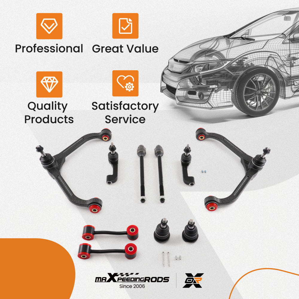 10x Front Upper Suspension Control Arm Tie Rod Kit for 2002 - 2004 compatible for Jeep Liberty