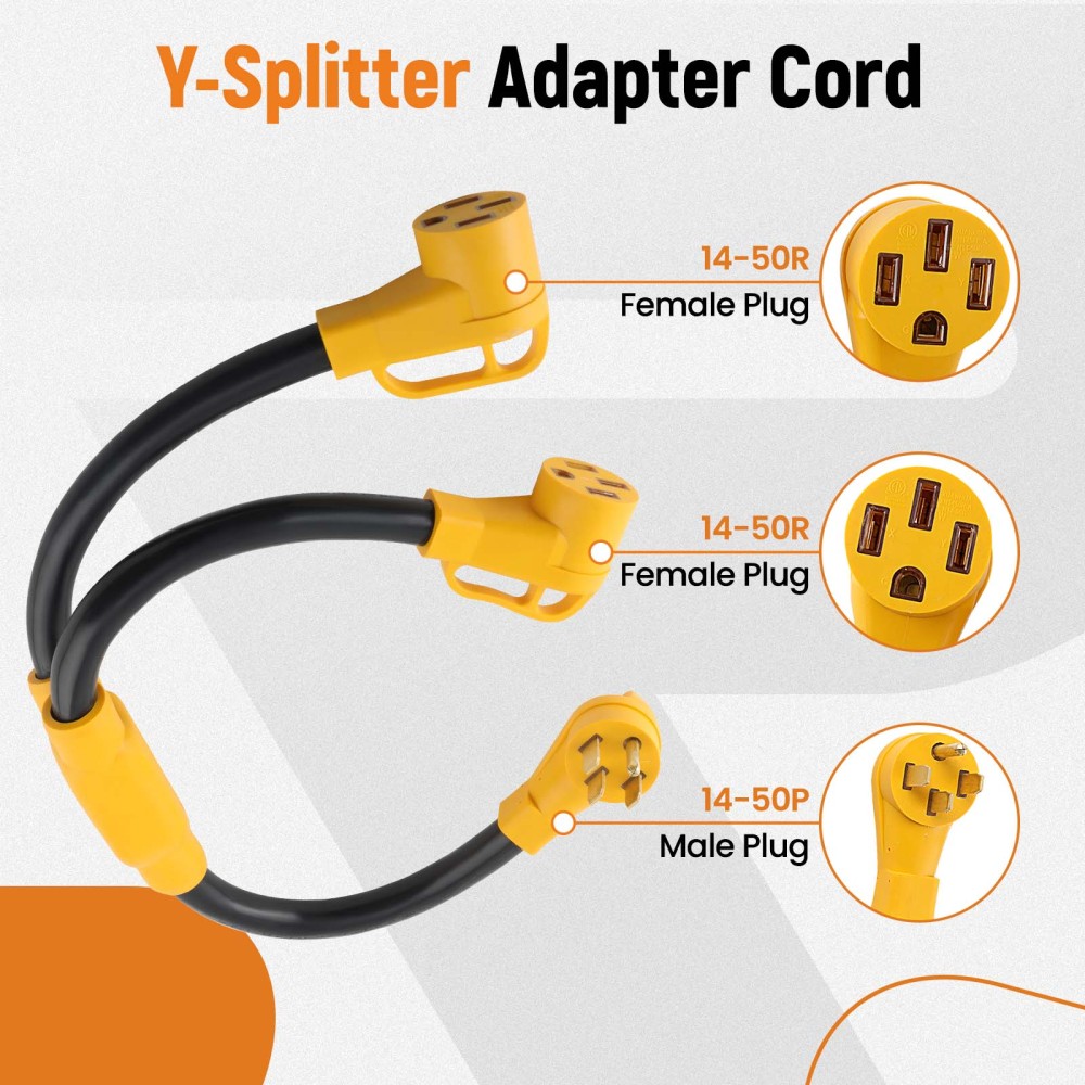 NEMA 14-50P to 2X 14-50R RV Adapter Power Cord 50 Amp Y Splitter,RV EV Charging