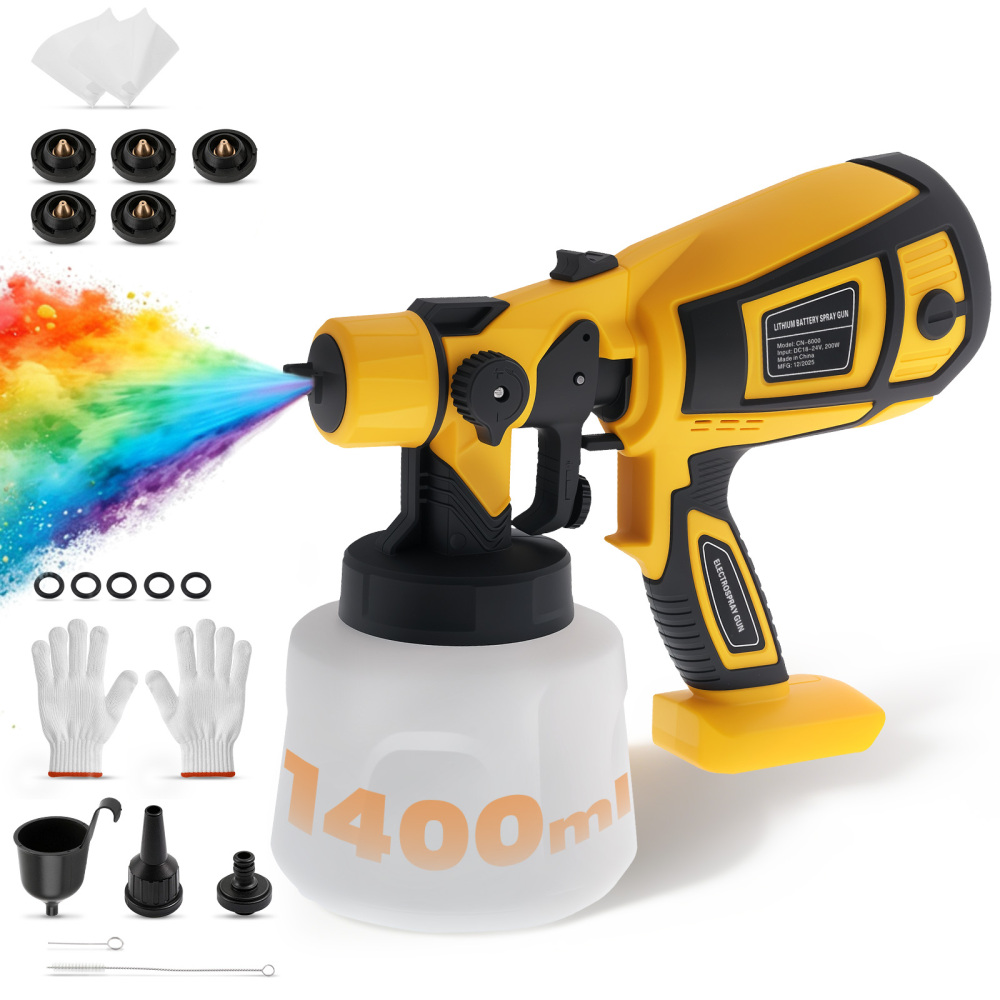 200W Electric Gun HVLP Paint Sprayer 18V-24V 5 Nozzles Adjustable Pattern