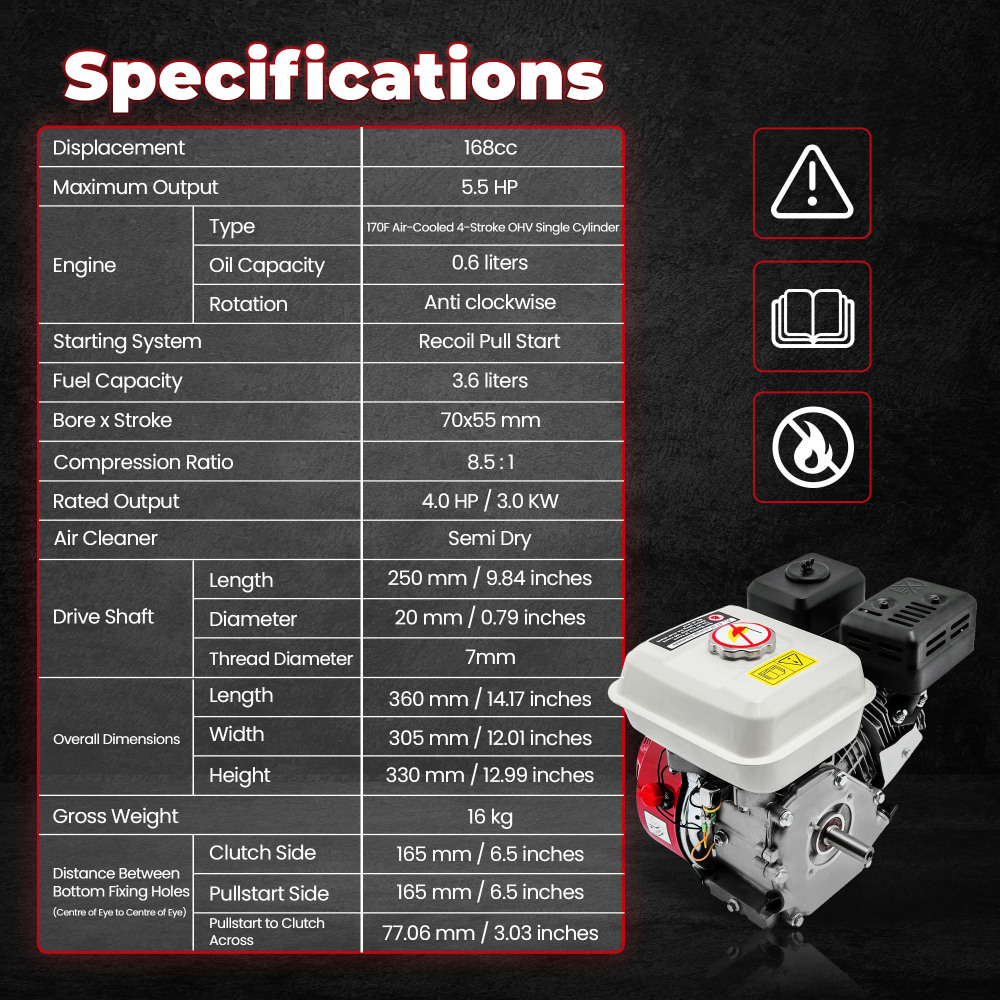 Petrol Engine Direct replacement compatible for Honda compatible the 4 stroke GX160 20mm