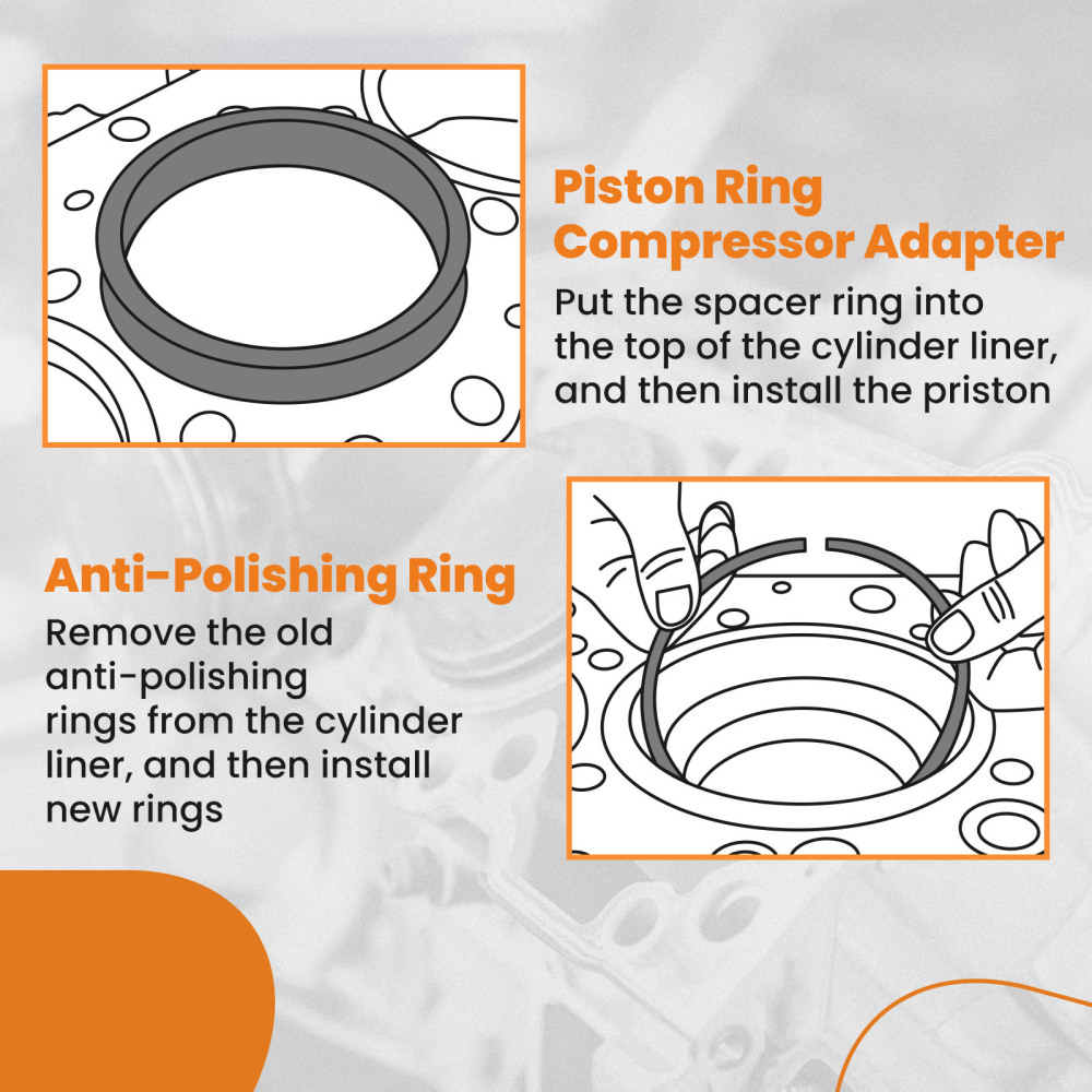 Piston Ring Compressor Tool, AdapterAnti-Polishing Ring Kit compatible for Cummins ISX